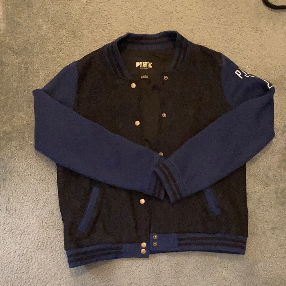Royal blue and black lace bomber jacket